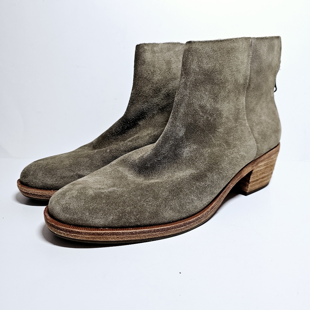 Kork Ease Kecia Taupe Gray Suede Leather 8M Zip Up Ankle Booties Like New